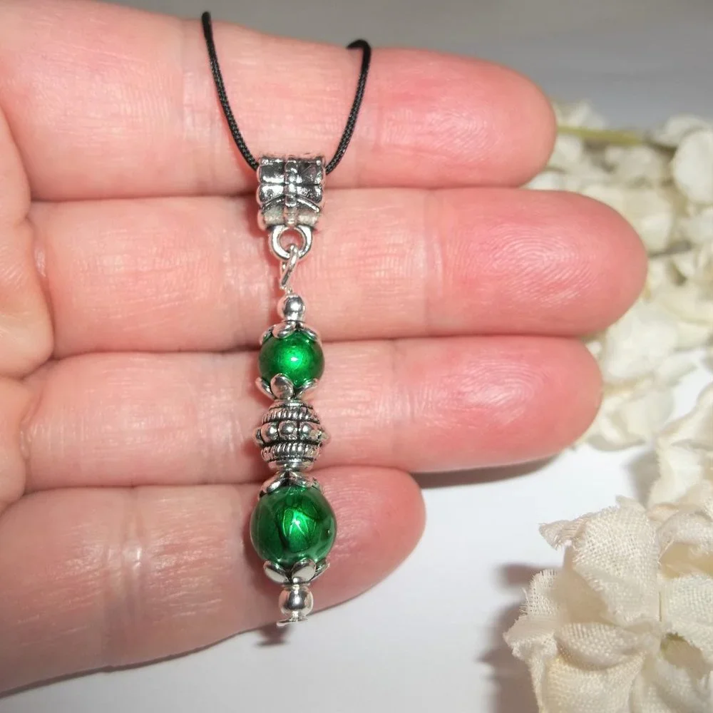 Necklace, Beaded Necklace, Emerald Green Necklace, Blue Necklace, Necklace, A096